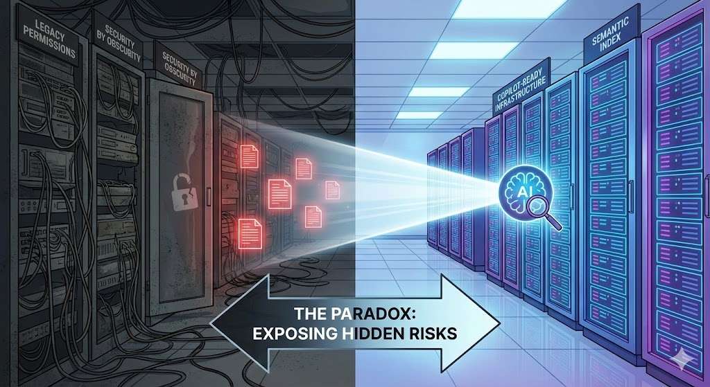 Microsoft 365 Copilot | brings order – or chaos! You decide! 2 Comparison graphic: Chaotic data state vs. ordered, labeled state for Copilot.