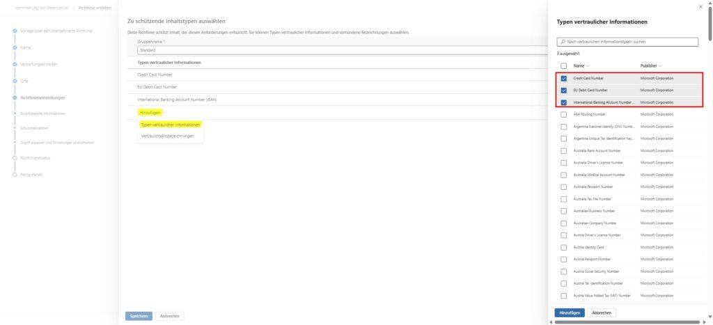 MS365 Purview DLP Neue Richtlinie 5 RIchtlinieneinstellungen 3 IBAN
