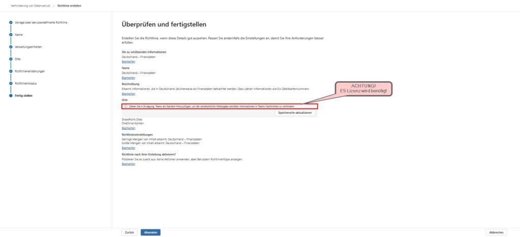 MS365 Purview DLP Neue Richtlinie 6 Fertigstellen