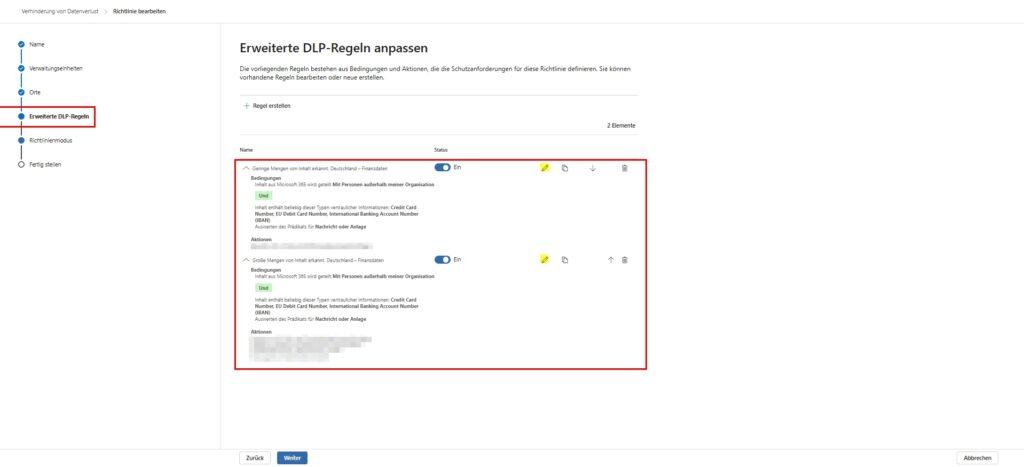 MS365 Purview DLP bestehende Richtlinie bearbeiten 4 erweiterte DLP Regeln 1 Uebersicht