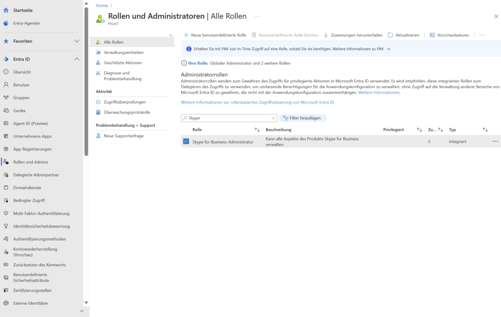 Entra ID Roles Skype for Business Administrators